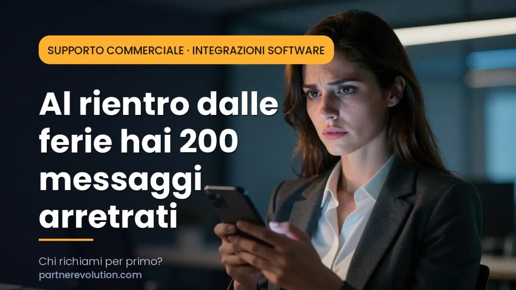 Professionista con smartphone, espressione sopraffatta - rientro dalle ferie