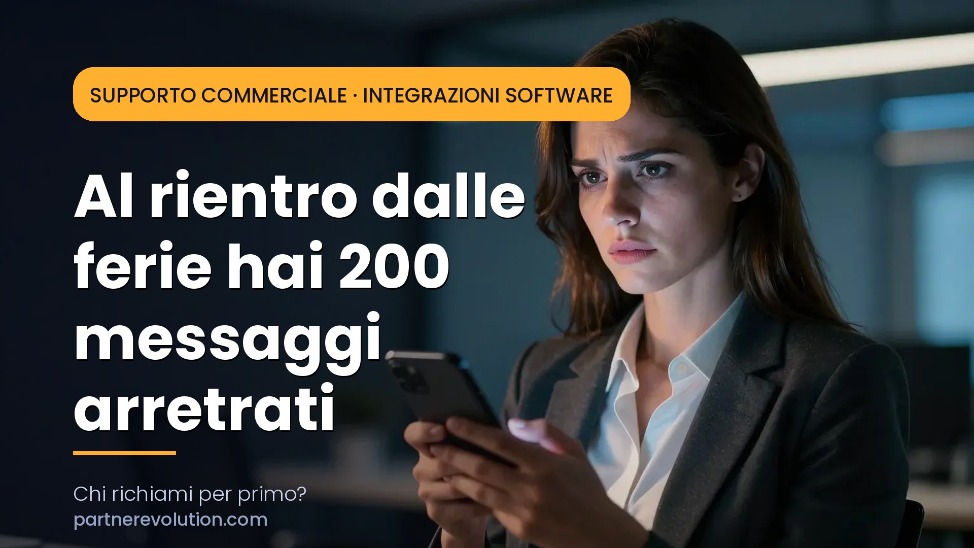 Professionista con smartphone, espressione sopraffatta - rientro dalle ferie