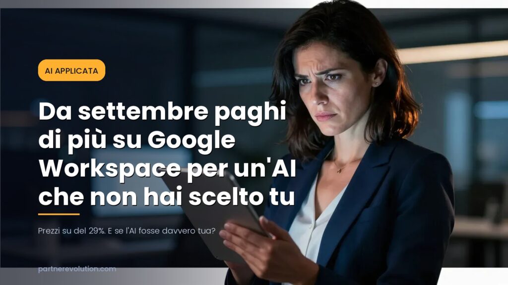 Professionista scettica con tablet - AI Google Workspace non scelta